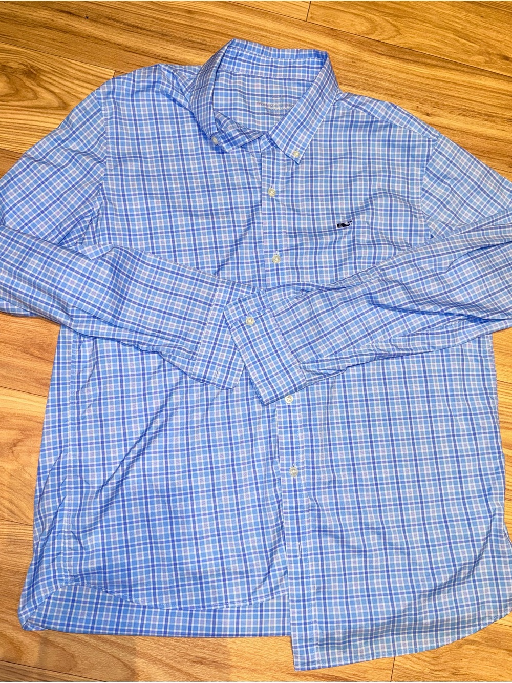 Vineyard Vines Light Blue Plaid Button-Down Shirt performance Dress Shirt LARGE